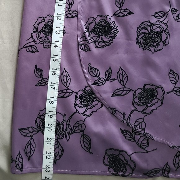 RICKI'S Empire Waist Lilac Crossover Cocktail Dress w/Velvet Floral Print - Picture 9 of 11
